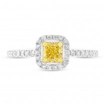 0.58ct Cushion Cut Center and 0.24ct Side 18k Two-tone Gold Natural Yellow Diamond Ring