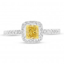 0.54ct Cushion Cut Center and 0.22ct Side 18k Two-tone Gold Natural Yellow Diamond Ring