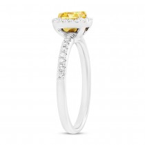 0.54ct Cushion Cut Center and 0.22ct Side 18k Two-tone Gold Natural Yellow Diamond Ring