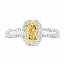0.58ct Radiant Cut Center and 0.39ct Side 18k Two-tone Gold Natural Yellow Diamond Ring