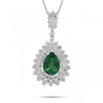2.76ct Diamond & 3.31ct Emerald 18k White Gold Pendant Necklace