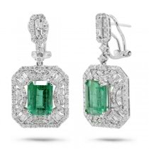 2.90ct Diamond & 6.48ct Emerald 18k White Gold Earrings