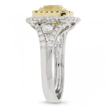 1.53ct Radiant Cut Center and 1.18ct Side 18k Two-tone Gold EGL Certifed Natural Yellow Diamond Ring
