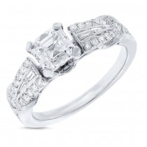 1.07ct GIA Certified Asscher Cut Center and 0.45ct Side 14k White Gold Diamond Engagement Ring