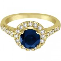 Halo Diamond Accented Blue Sapphire Ring 14k Yellow Gold (2.00ctw)