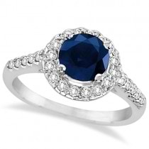 Halo Diamond Accented Blue Sapphire Ring 14k White Gold (2.00ctw)
