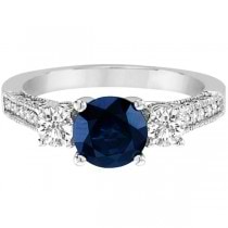 Vintage Milgrain Diamond and Blue Sapphire Ring 14k White Gold (2.32ct)