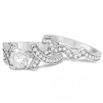 Intertwined Diamond Engagement Ring Bridal Set 14k White Gold 0.59ctw