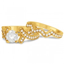 Intertwined Diamond Engagement Ring Bridal Set 14k Yellow Gold 0.59ctw