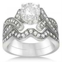 Intertwined Diamond Engagement Ring Bridal Set Precious Platinum 0.59ctw