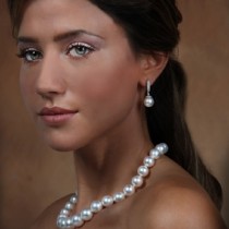 South Sea Pearl & Diamond Dangle Earrings 14k W. Gold 11-12mm 0.64ct