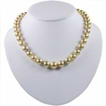 Golden South Sea Pearl Strand Necklace w/ Diamonds 14k Y Gold 10-13mm