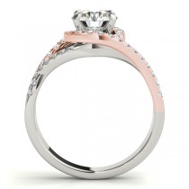 Custom-Made Twisted Three Row Halo Engagement Ring 18k Two Tone Rose Gold 0.38ct