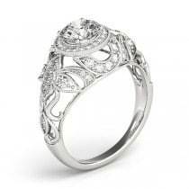 Edwardian Diamond Halo Engagement Ring Floral 14k White Gold 0.38ct