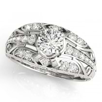 Custom-Made Diamond Art Deco Engagement Ring 18k White Gold (0.98ct)