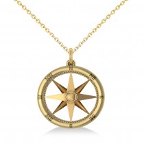 Custom-Made Nautical Compass Pendant Necklace Plain Metal 14k Yellow Gold - No Chain