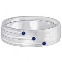 Custom-Made Mens Shooting Star Diamond & Blue Sapphire Wedding Ring Band Palladium (0.15ct) Size 12