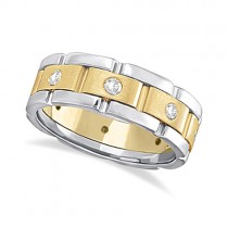 Custom-Made Mens Wide Band Diamond Eternity Wedding Ring 14kt Two-Tone Gold (1.00ct)