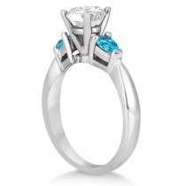 Custom-Made Pear Cut Three Stone Blue Topaz Engagement Ring 14k White Gold (0.50ct) with 10mm South Sea Pearl 