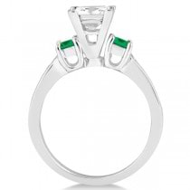 Custom-Made Emerald Three Stone Engagement Ring in Palladium and a Diamond Center Stone (Emerald Cut) (0.62ct)and a Script B on the Head (please see photo)