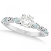 Custom-Made Marquise Aquamarine Diamond Engagement Ring 18k White Gold 0.24ct (Lower Profile Head)