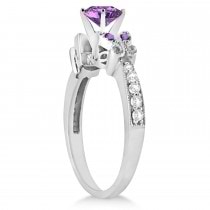 Custom-Made Butterfly Heart Amethyst & Diamond Engagement Ring Platinum  (1.53ct)