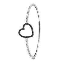 Custom-Made Black & White Diamond Heart Bangle Bracelet 14k White gold (1.00ctw)