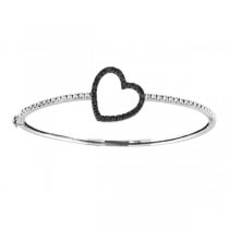 Custom-Made Black & White Diamond Heart Bangle Bracelet 14k White gold (1.00ctw)