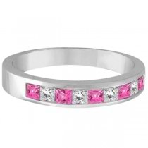 Custom-Made Princess Channel-Set Pink Sapphire Ring Band 14k White Gold