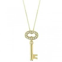 Custom-Made Diamond Key Pendant Necklace 14k White Gold (0.15ct)