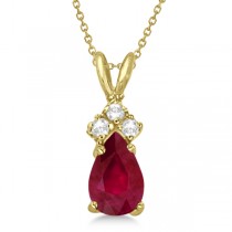 Custom-Made Pear Ruby & Diamond Solitaire Pendant Necklace 14k Rose Gold (0.75ct)