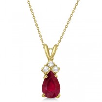 Custom-Made Pear Ruby & Diamond Solitaire Pendant Necklace 14k Rose Gold (0.75ct)
