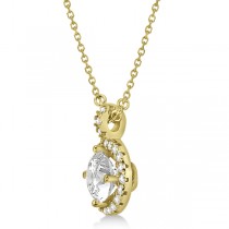 Custom-Made Diamond Halo Pendant Necklace Round Solitaire 14k Yellow Gold (1.00ct) (Jump Chain like Style IP162)