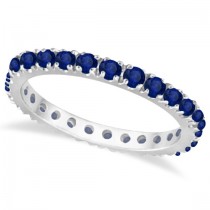 Custom-Made Blue Sapphire and Emerald Eternity Band Wedding Ring 14K White Gold (0.50ct)
