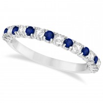 Custom-Made Blue Sapphire & Diamond Wedding Band Anniversary Ring in 14k White Gold 1.0ctw