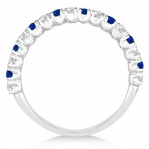 Custom-Made Blue Sapphire & Diamond Wedding Band Anniversary Ring in 14k White Gold 1.0ctw