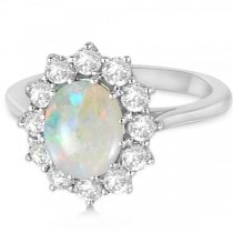 Custom-Made Oval Shape Opal & Diamond Accented Ring in 14k Yellow Gold (3.60ctw)