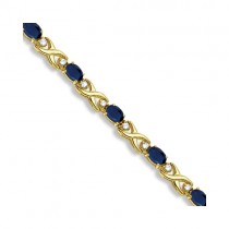 Custom-Made Oval Sapphire & Diamond XOXO Link Bracelet 14k Yellow Gold (7.00ctw) in 7.5 Inchs