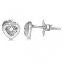 Diamond Accented Princess Cut Heart Stud Earrings in 14k White Gold (0.25ct)