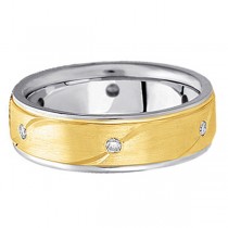 Men's Burnished Diamond Wedding Ring in Two Tone 18k Gold (0.18 ctw)