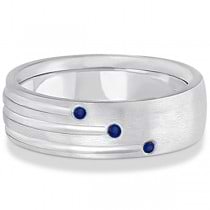 Mens Shooting Star Blue Sapphire Wedding Ring Band 14k White Gold (0.15ct)