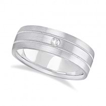 Mens Milgrain Engraved Diamond Wedding Band Ring 14k White Gold (0.05ct)