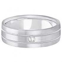 Mens Milgrain Engraved Diamond Wedding Band Ring 18k White Gold (0.05ct)