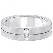 Mens Two-Stone Diamond Wedding Ring Band 14k White Gold (0.15ct)