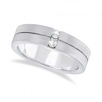Mens Two-Stone Diamond Wedding Ring Band 18k White Gold (0.15ct)