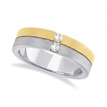 Mens Channel Diamond Wedding Ring Groove Band 18k Two-Tone Gold (0.15ct)