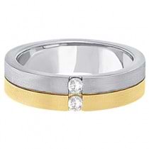 Mens Channel Diamond Wedding Ring Groove Band 18k Two-Tone Gold (0.15ct)