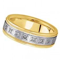 Pave-Set Diamond Wedding Band in 14k Two Tone Gold for Men (0.40 ctw)