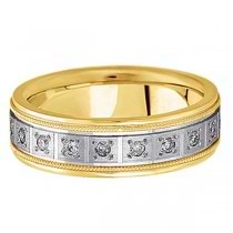 Pave-Set Diamond Wedding Band in 18k Two Tone Gold for Men (0.40 ctw)