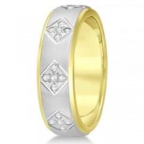 Unisex Diamond Wedding Ring Wide Band 14k Two-Tone Gold 7mm (0.60ct)